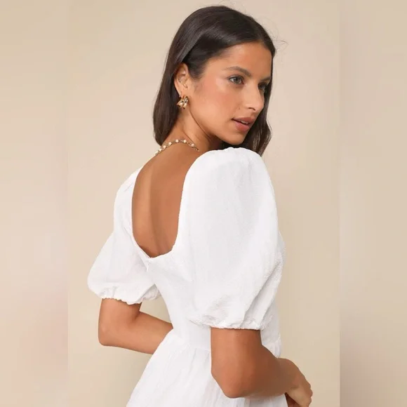 Lulus NWT Little Bit In Love White Surplice Puff Sleeve Mini Dress - Picture 3 of 7